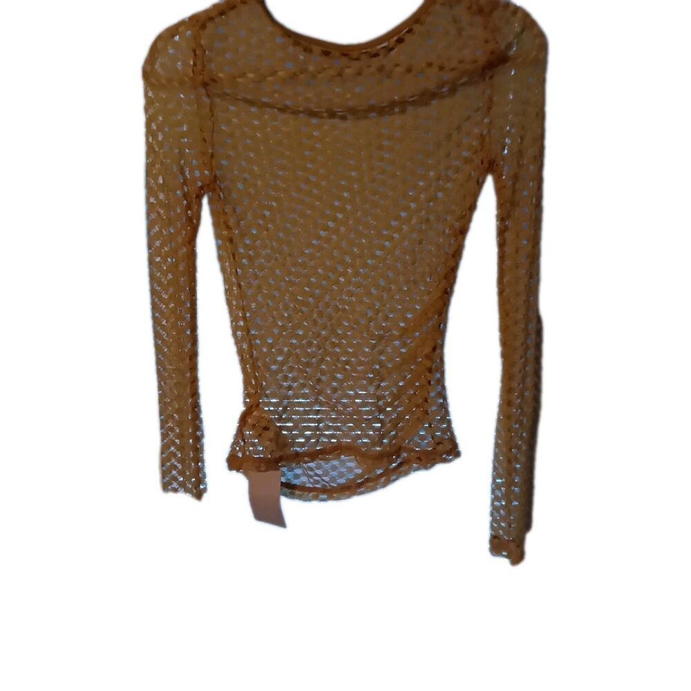 MUSERA Mustard Yellow Open Knit Fishnet Top Y2K Grunge Fairycore Mesh Sz. Med. - Picture 4 of 4